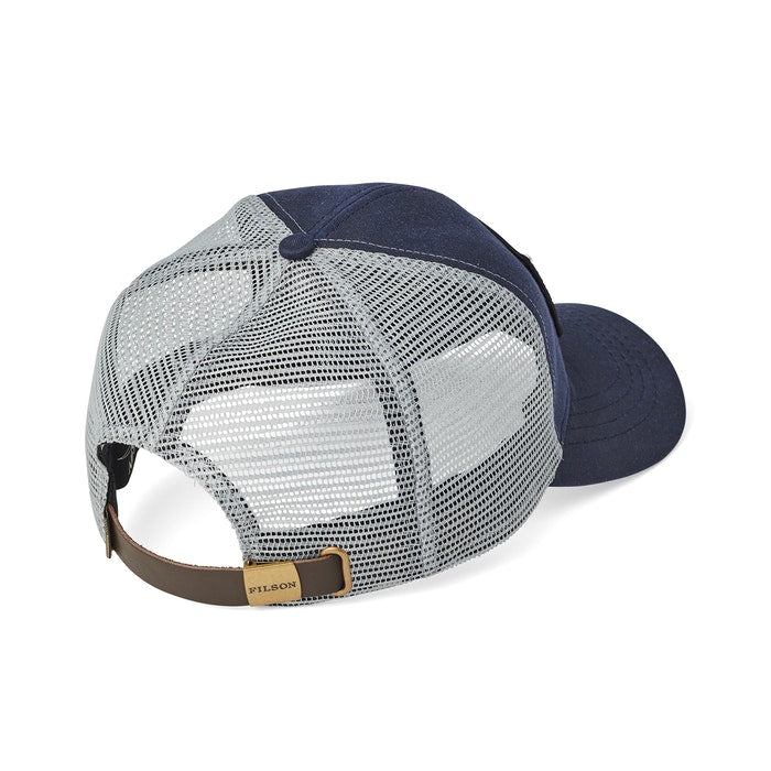 Mesh Leather-Strap Logger Cap in Navy