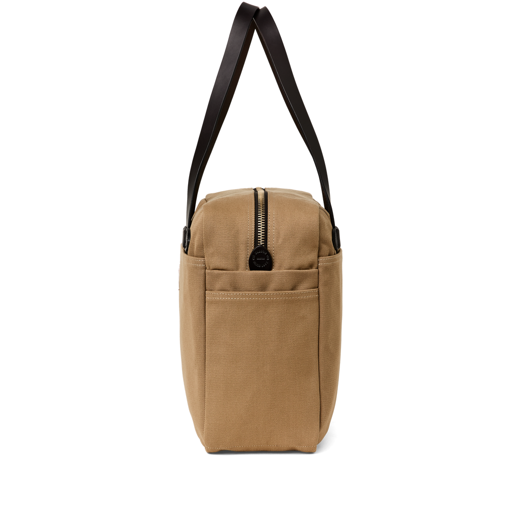 Rugged Twill Zipper Tote Bag in Tan