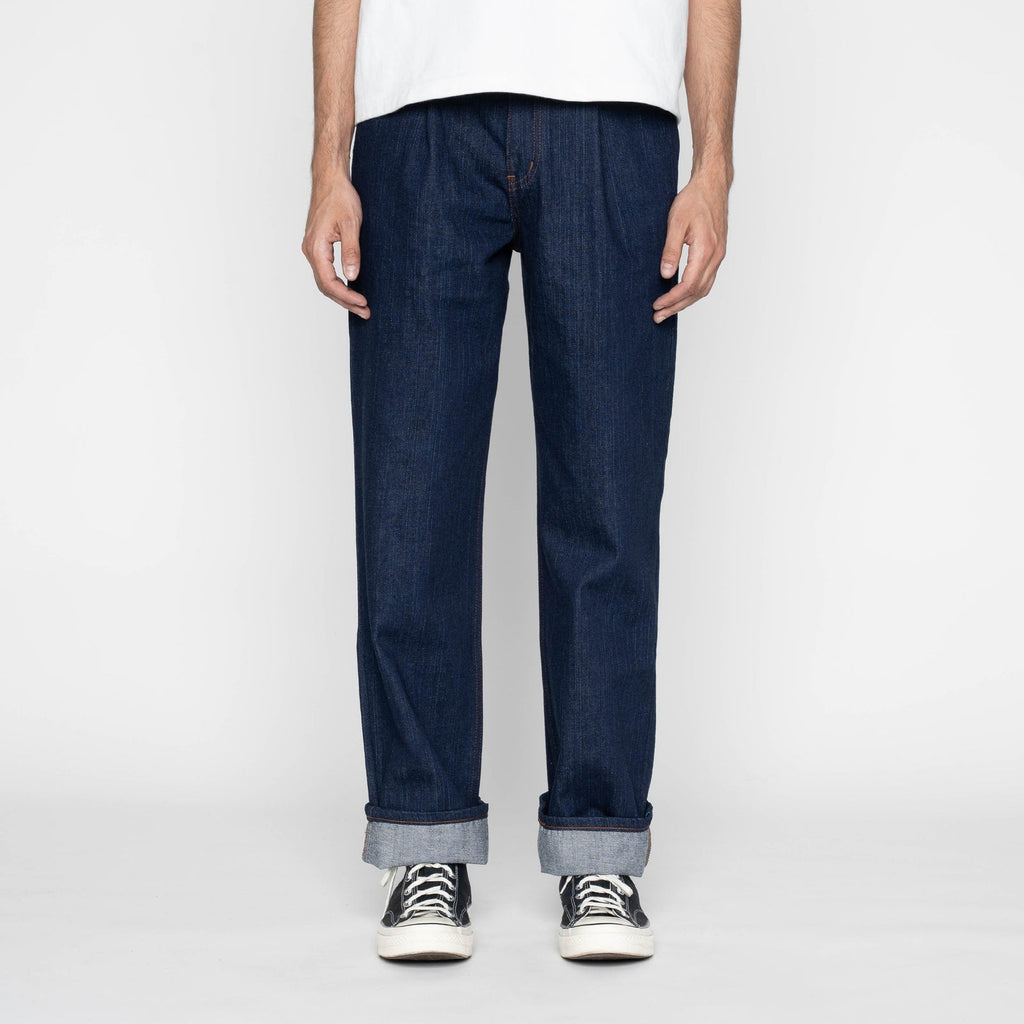 Pleated Trouser in Vertical Slub Denim