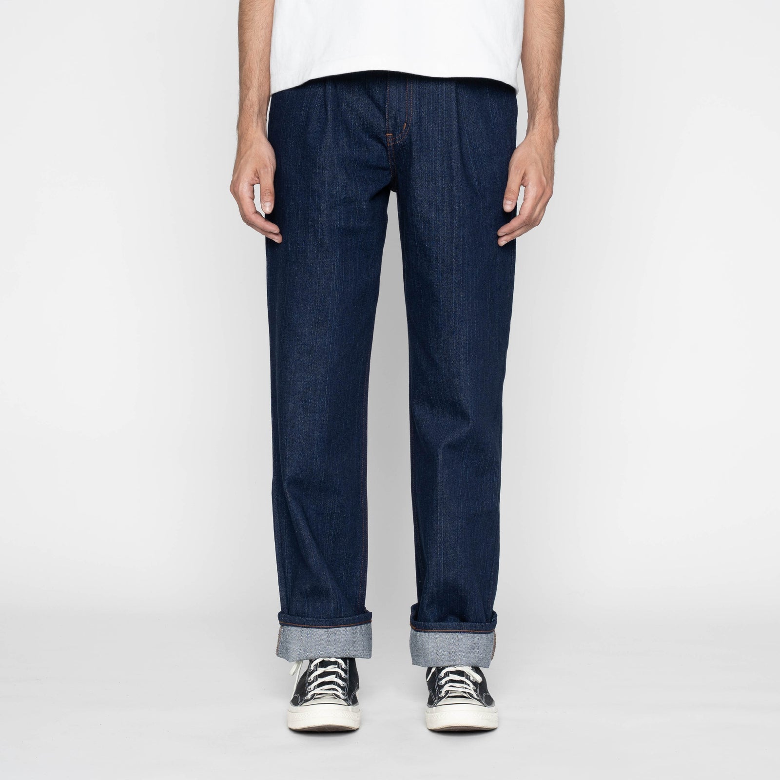 Pleated Trouser in Vertical Slub Denim