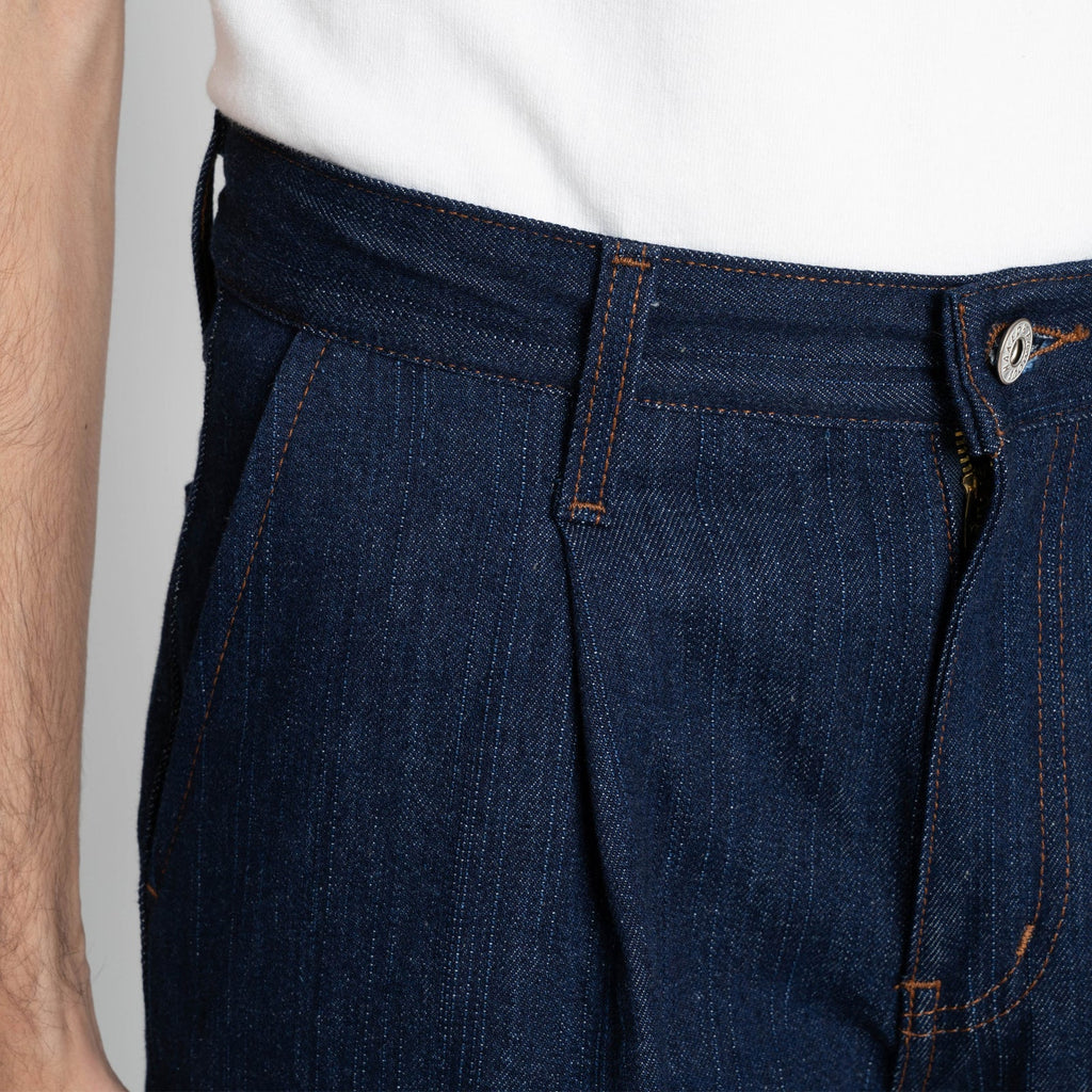 Pleated Trouser in Vertical Slub Denim