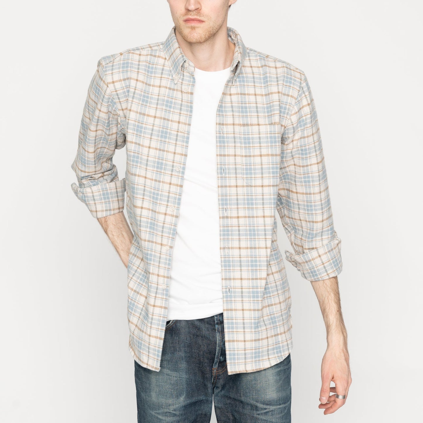 Easy Shirt in Pale Blue Big Slub Check Flannel