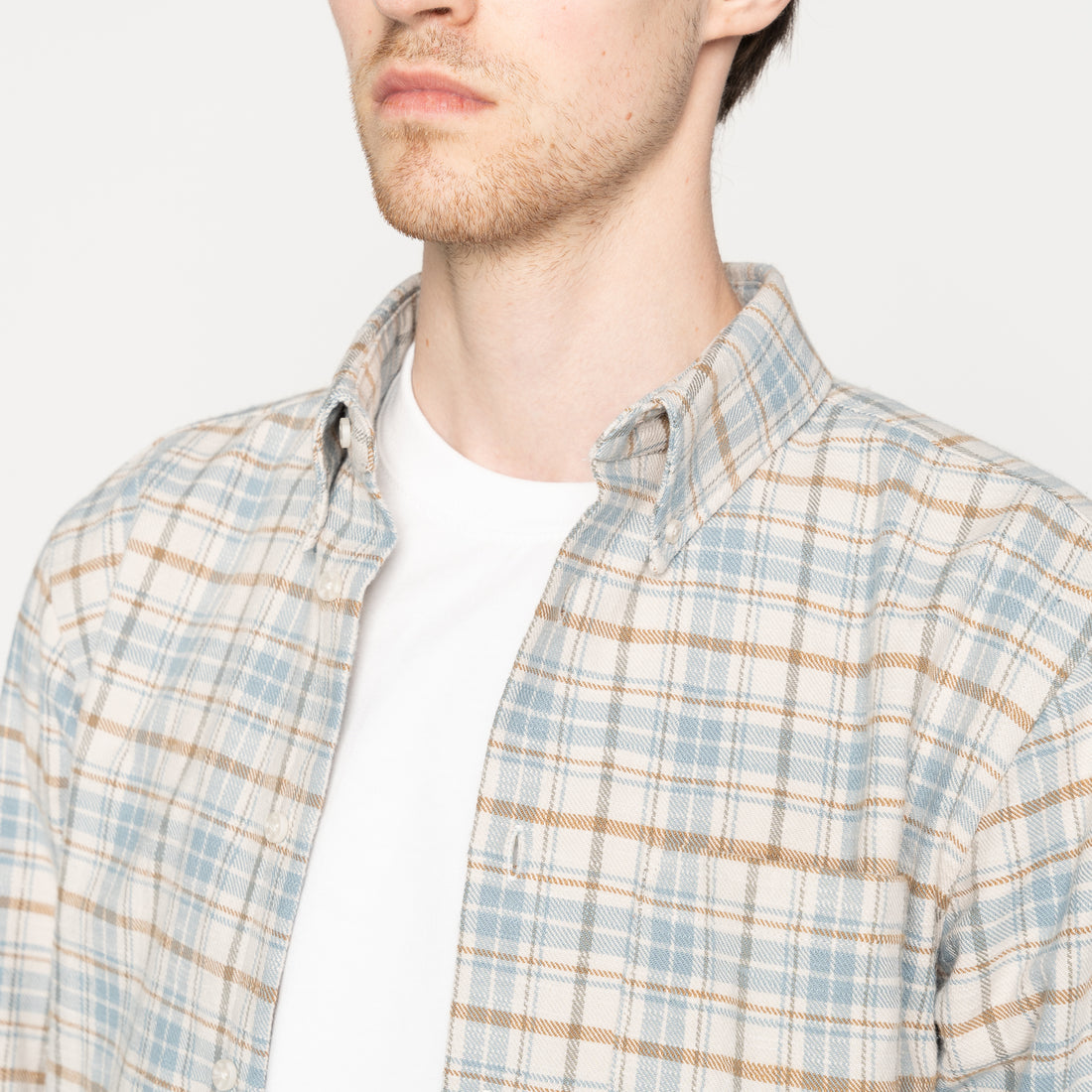 Easy Shirt in Pale Blue Big Slub Check Flannel