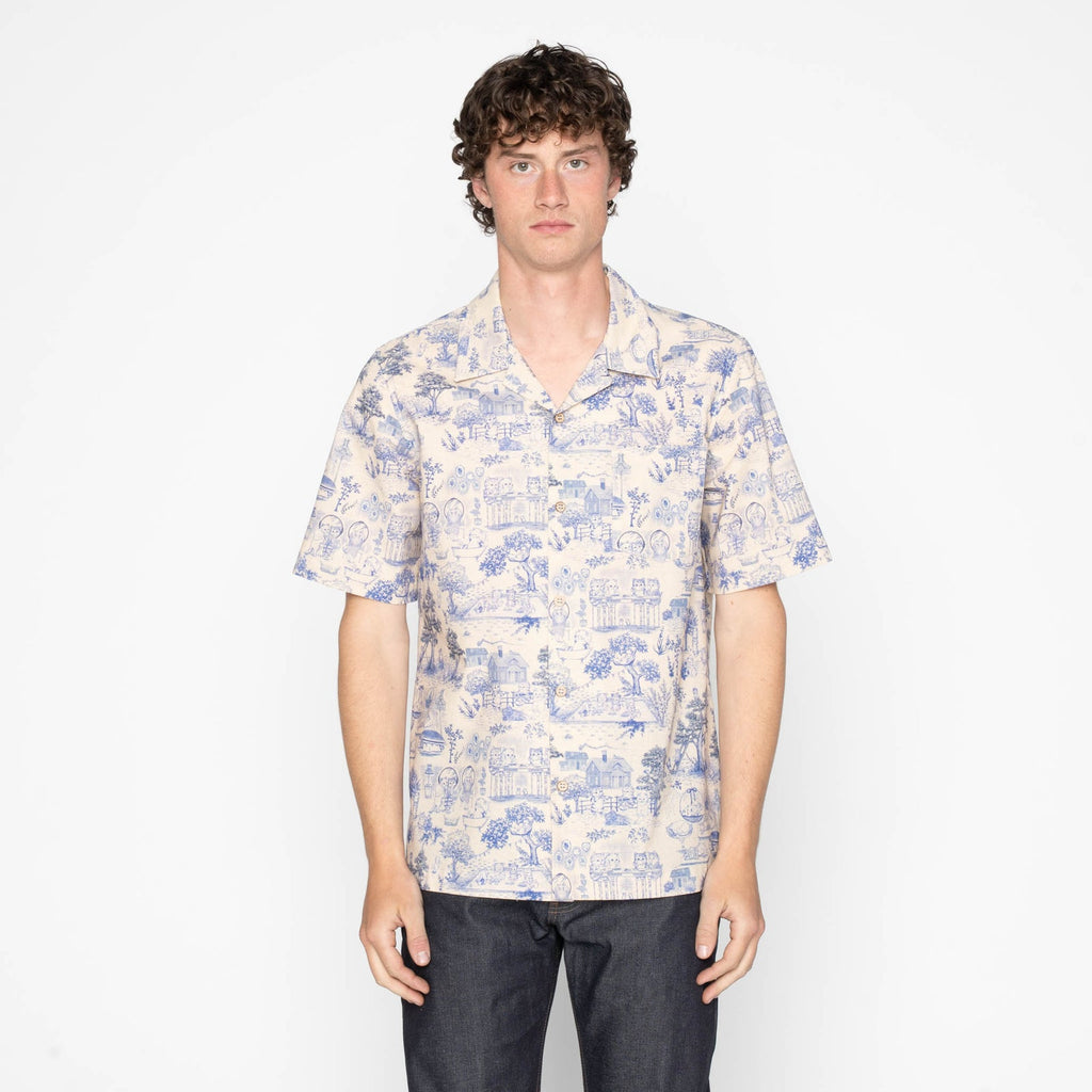 Aloha Shirt in Blue Linen Cats