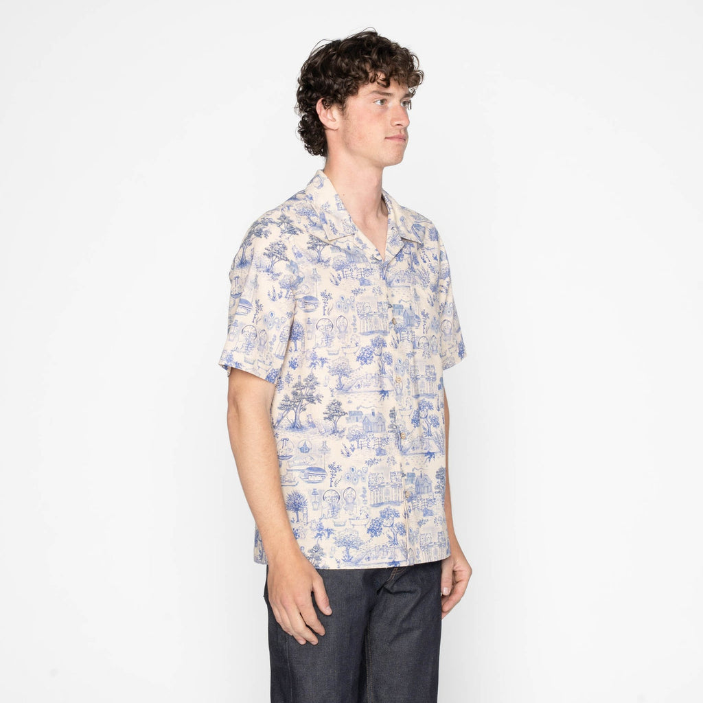 Aloha Shirt in Blue Linen Cats