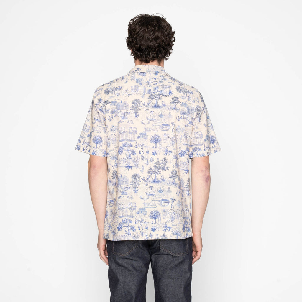 Aloha Shirt in Blue Linen Cats