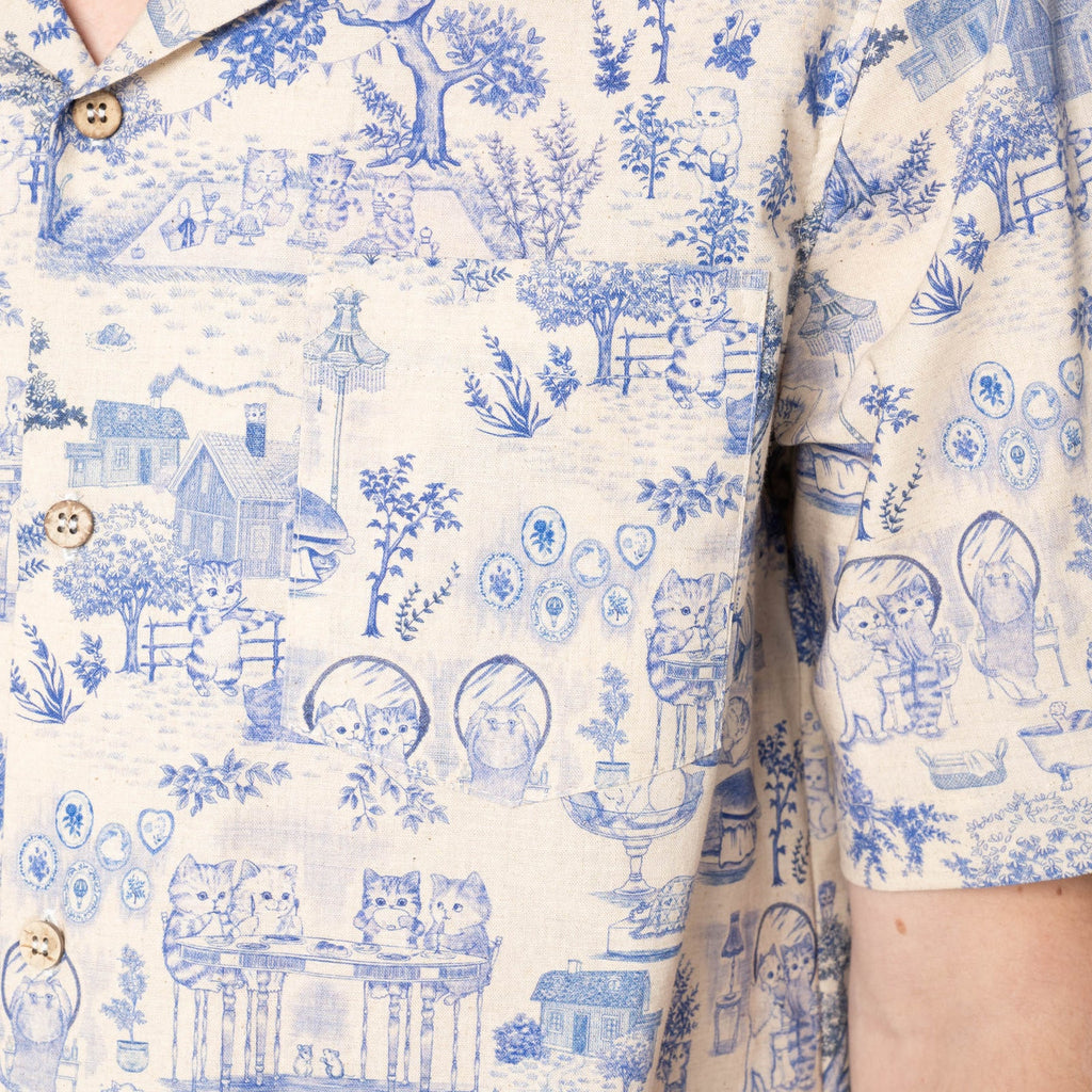 Aloha Shirt in Blue Linen Cats