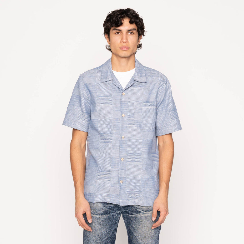 Aloha Shirt in Pale Blue Dobby Patchwork