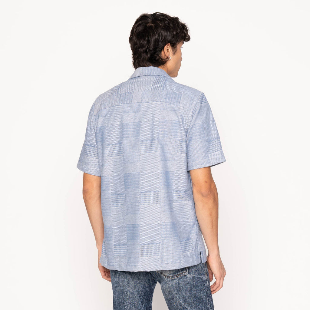 Aloha Shirt in Pale Blue Dobby Patchwork