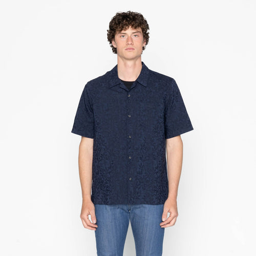 Aloha Shirt in Navy Jungle Jacquard
