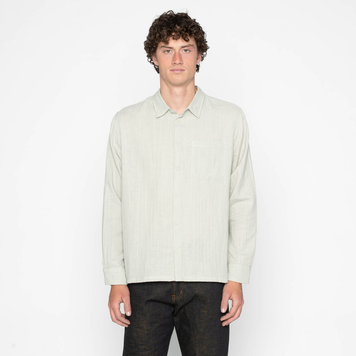True Shirt in Mint Double Weave Slub Gauze