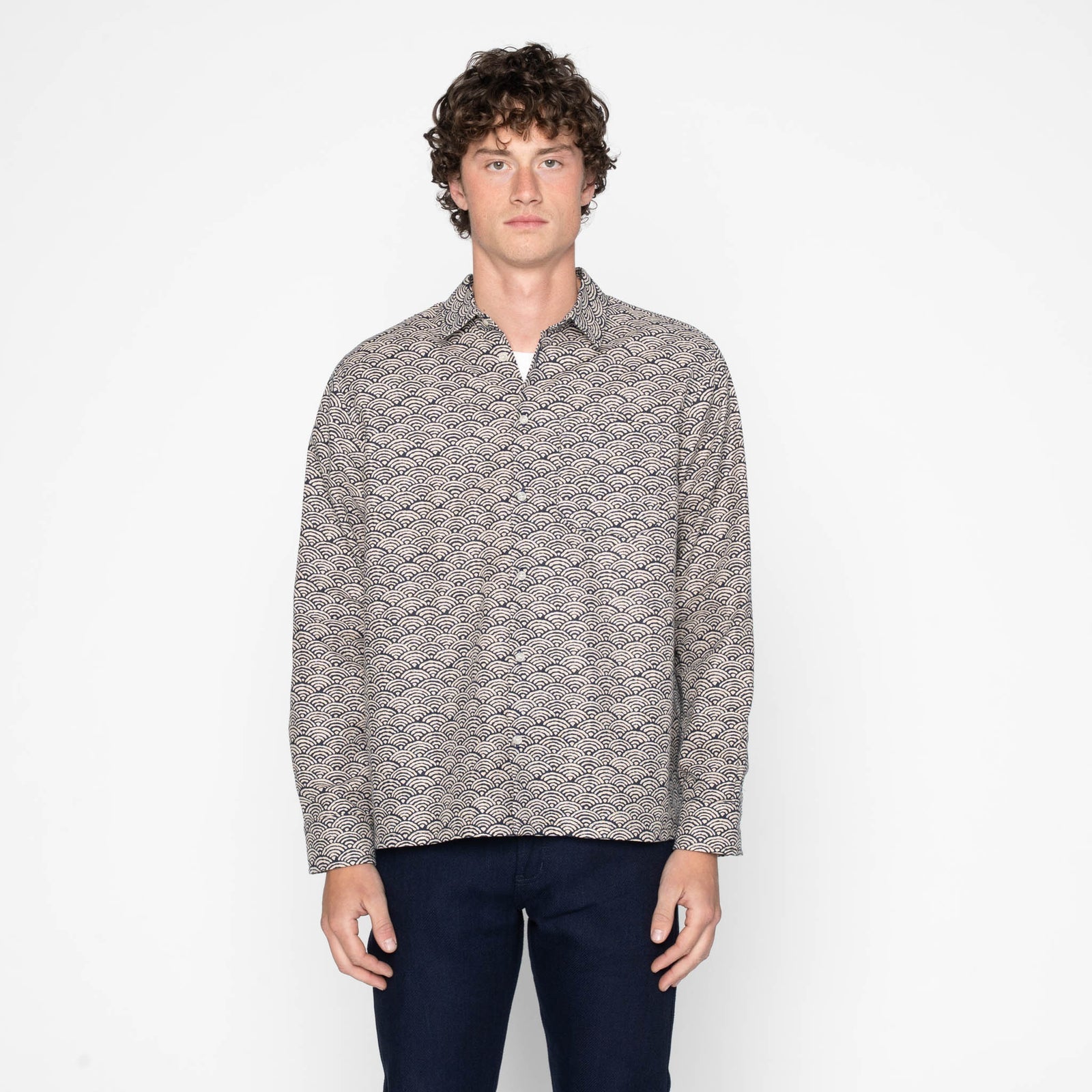 True Shirt in Indigo Seigaiha Waves