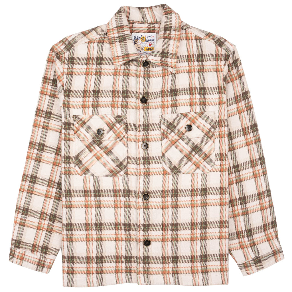 Over Shirt in Beige Triple Yarn Twill Check Brush