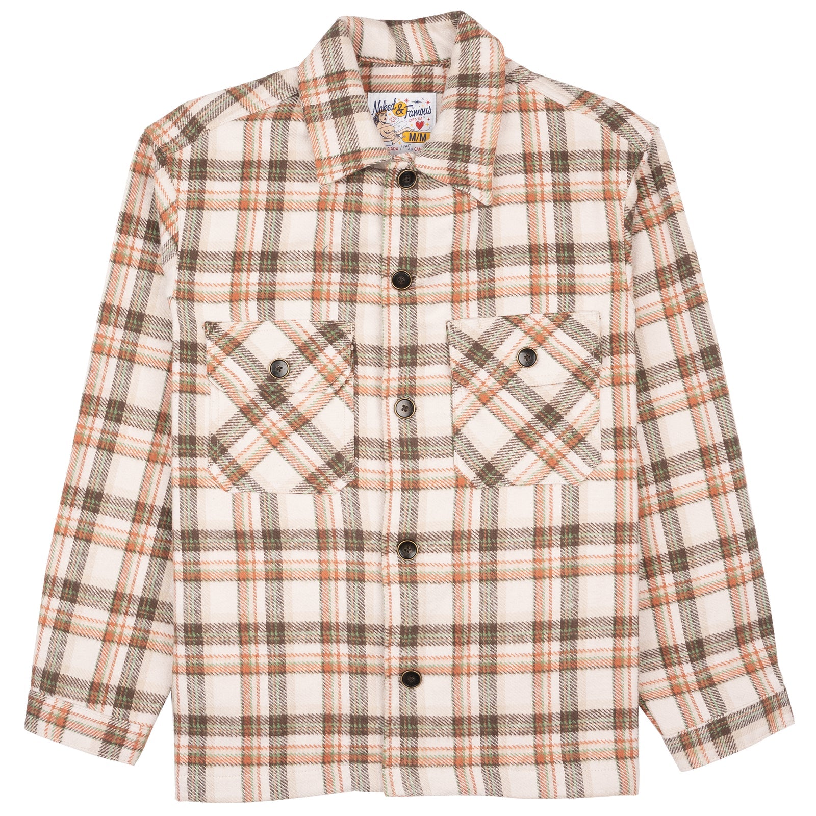 Over Shirt in Beige Triple Yarn Twill Check Brush