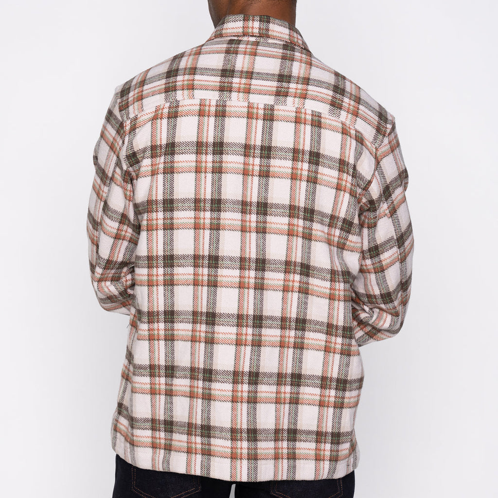 Over Shirt in Beige Triple Yarn Twill Check Brush
