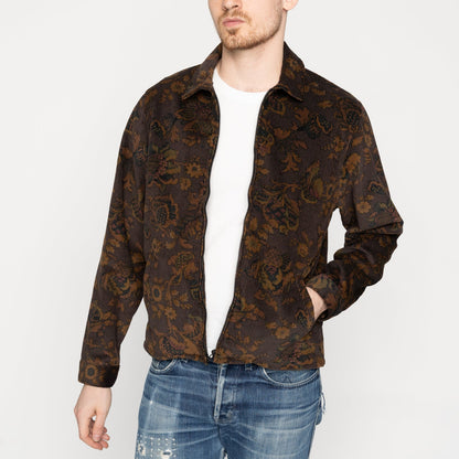 Zip Jacket in Brown Paisley Corduroy