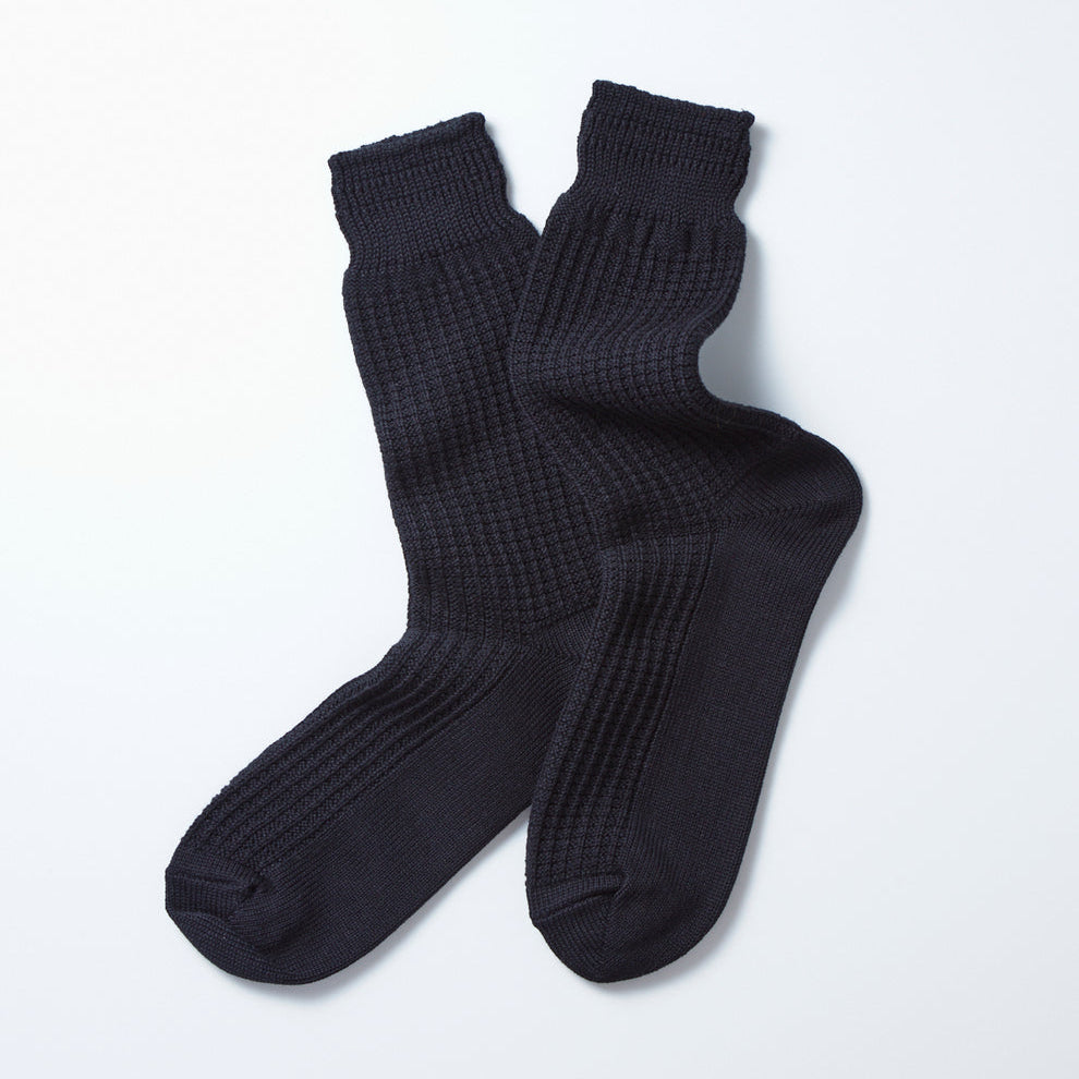 Cotton Waffle Crew Socks in Black
