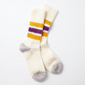 Coarse Ribbed Oldschool Crew Socks in Yellow & Purple