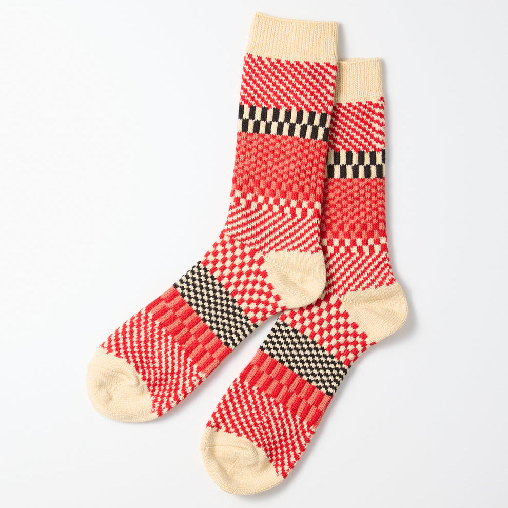 Check & Step Socks in Red
