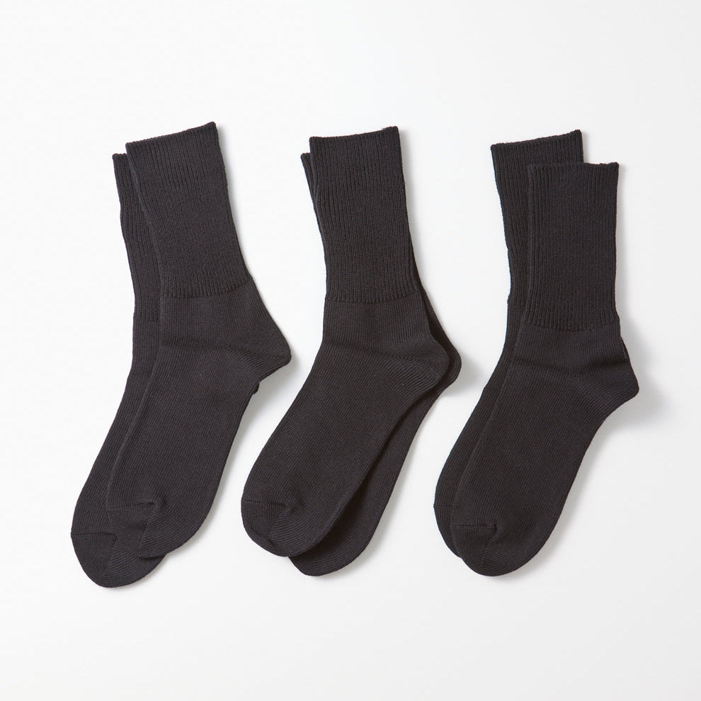 Organic Daily 3 Pack Ribbed Crew Socks in Black