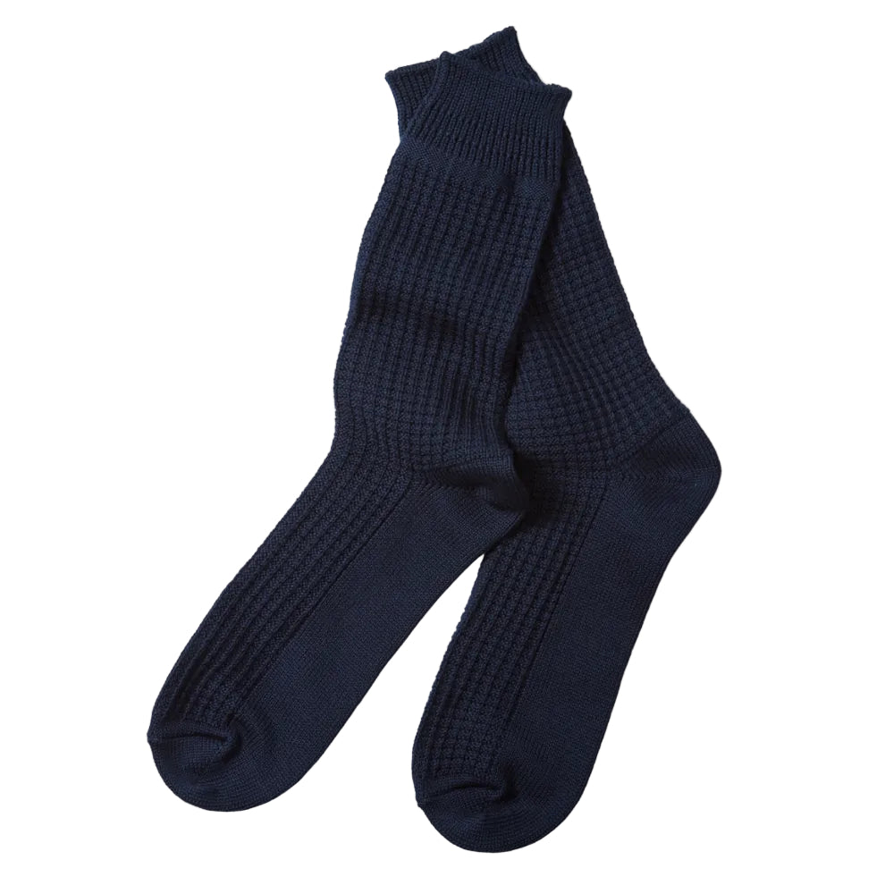 Cotton Waffle Crew Socks in Dark Navy