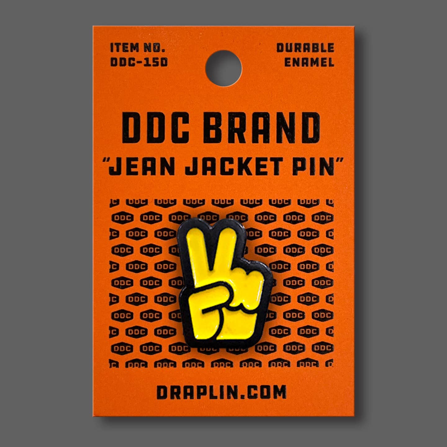 DDC-187 Peace Fingers Yellow Enamel Jean Jacket Pin