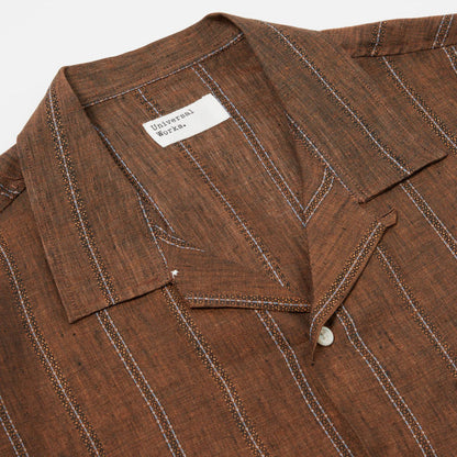 Road Shirt in Brown Striped Linen