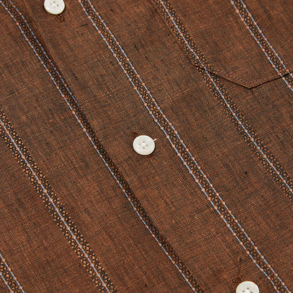 Road Shirt in Brown Striped Linen