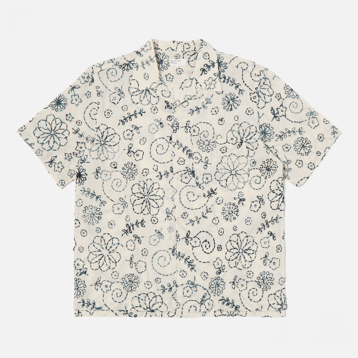 Camp Shirt in Kantha Cotton Ecru Charcoal