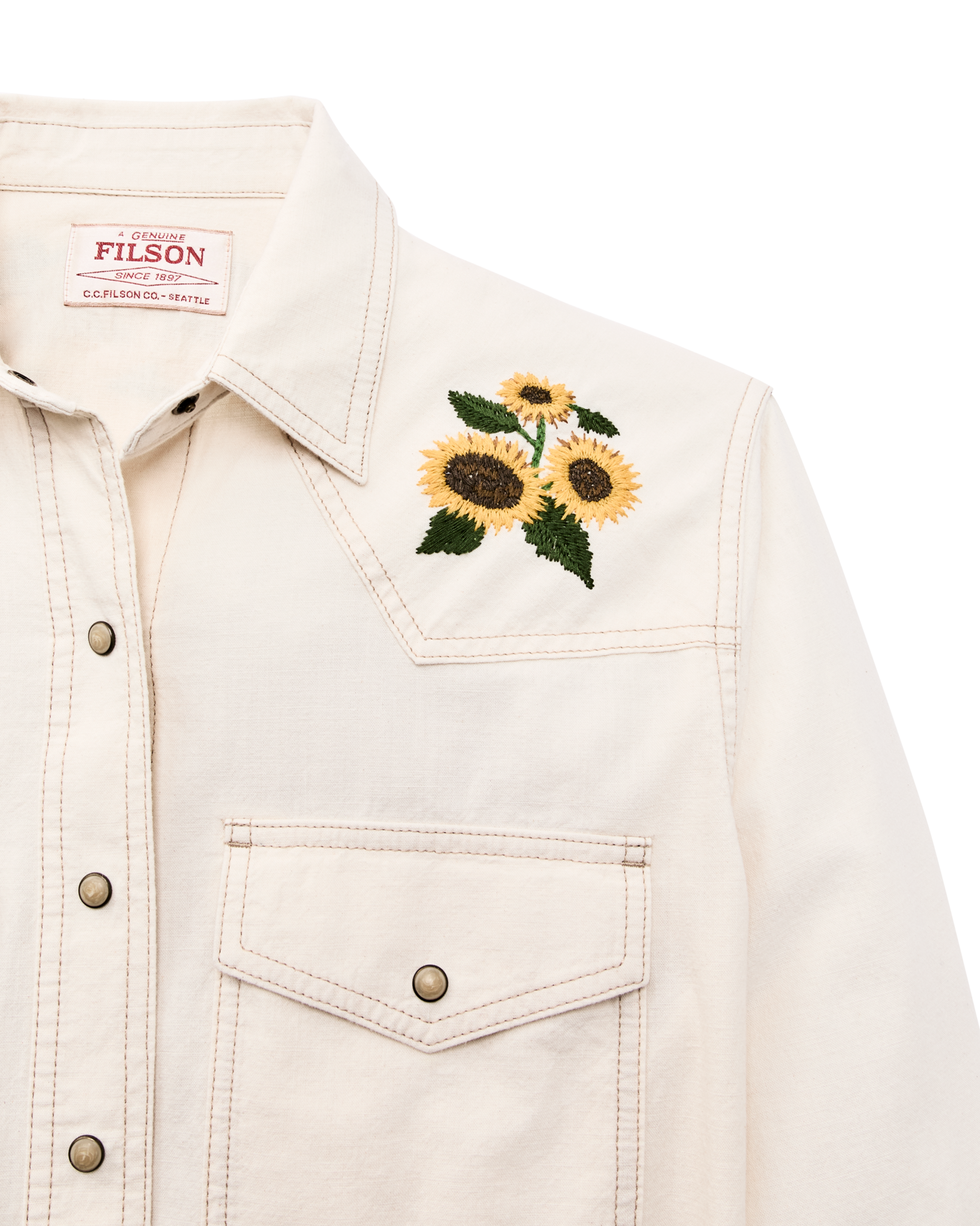 Embroidered Western Shirt in Natural Seed