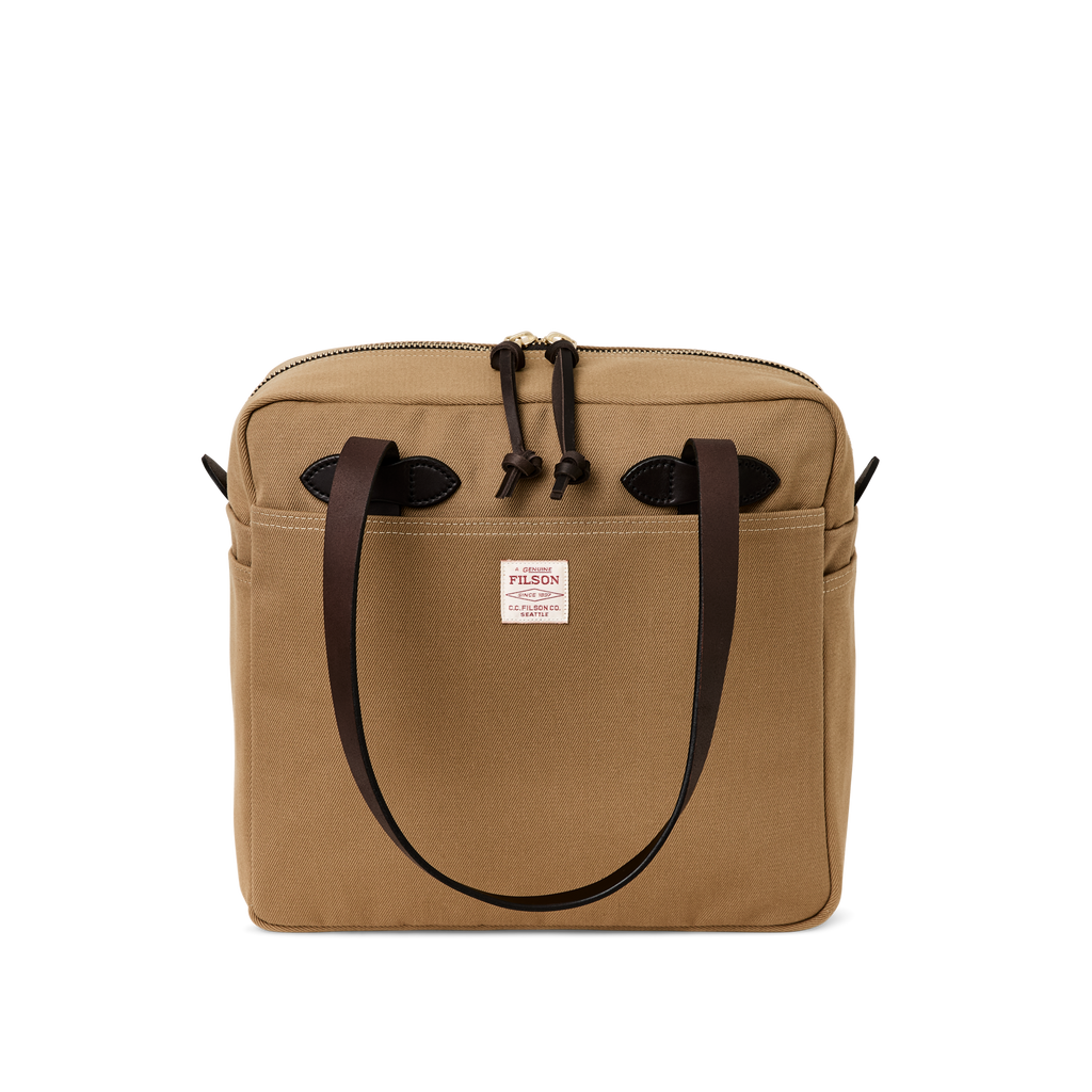 Rugged Twill Zipper Tote Bag in Tan