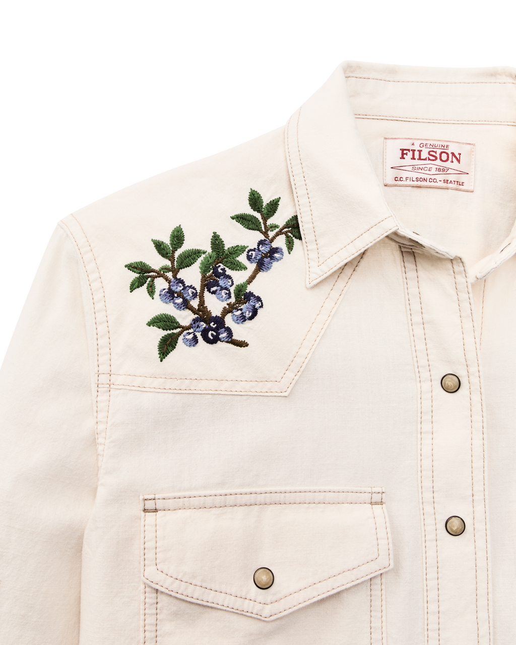Embroidered Western Shirt in Natural Seed