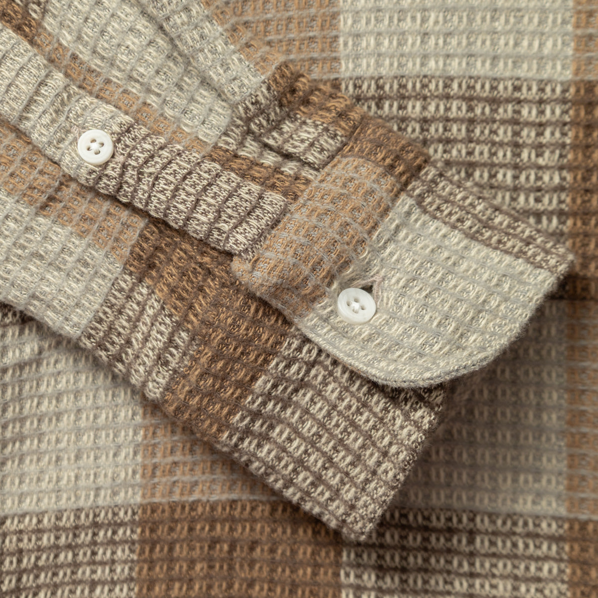 Tan Brushed Waffle Check Camp Shirt