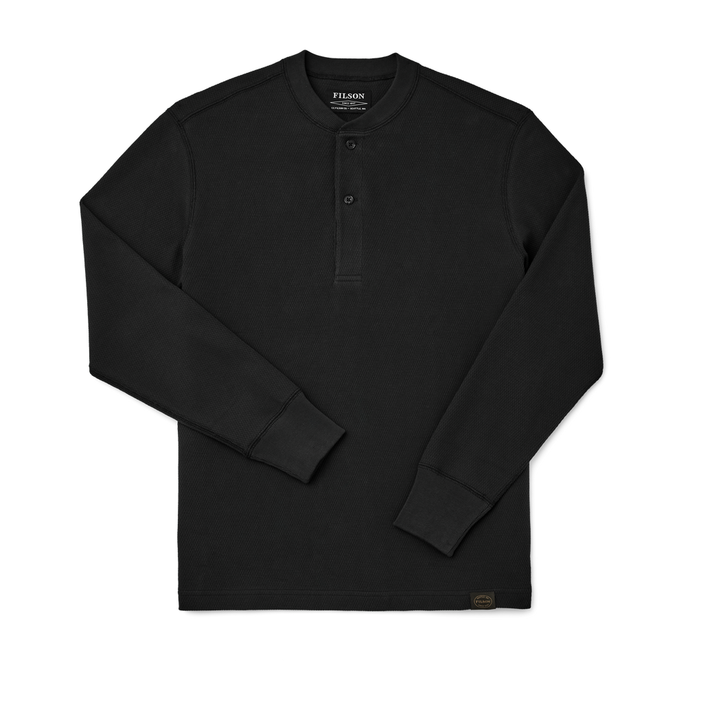 Waffle Knit Henley in Faded Black