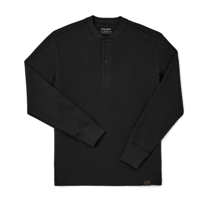 Waffle Knit Henley in Faded Black