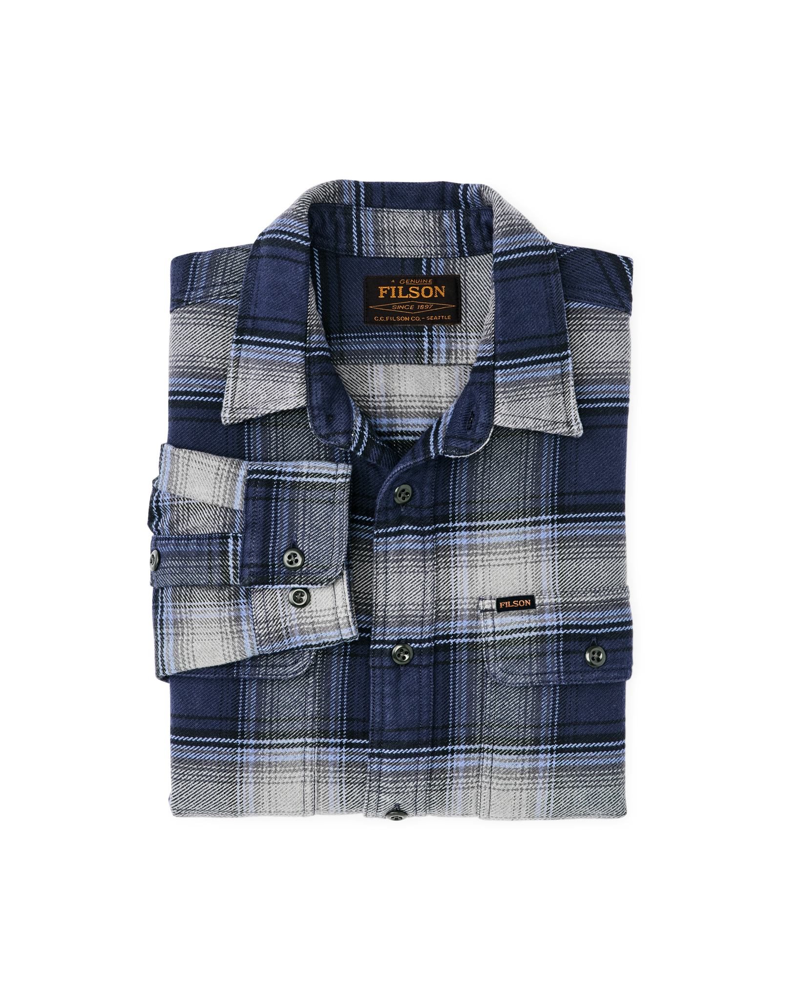 Vintage Flannel Work Shirt in Light Blue Navy Plaid