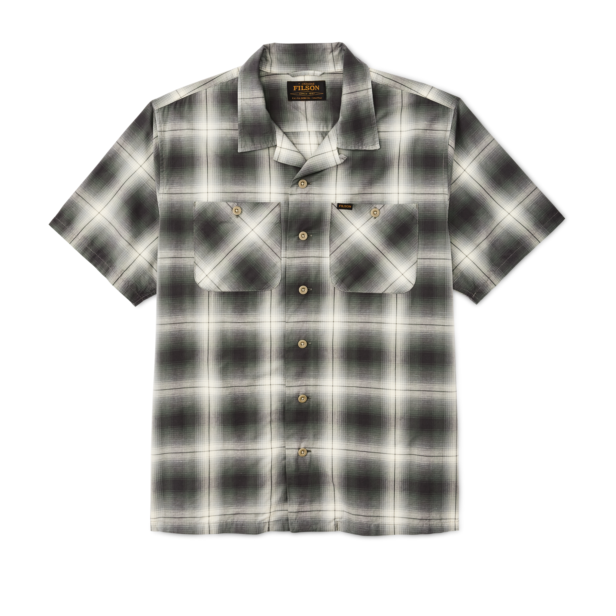 Greenwood Short Sleeve Camp Shirt in Olive & Beige Ombre