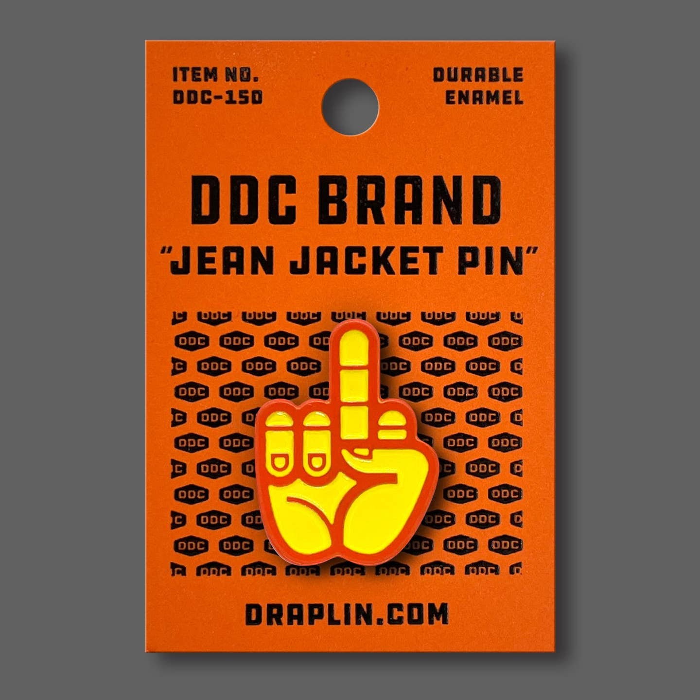 DDC-229 Middle Finger Enamel Jean Jacket Pin in Yellow/Orange