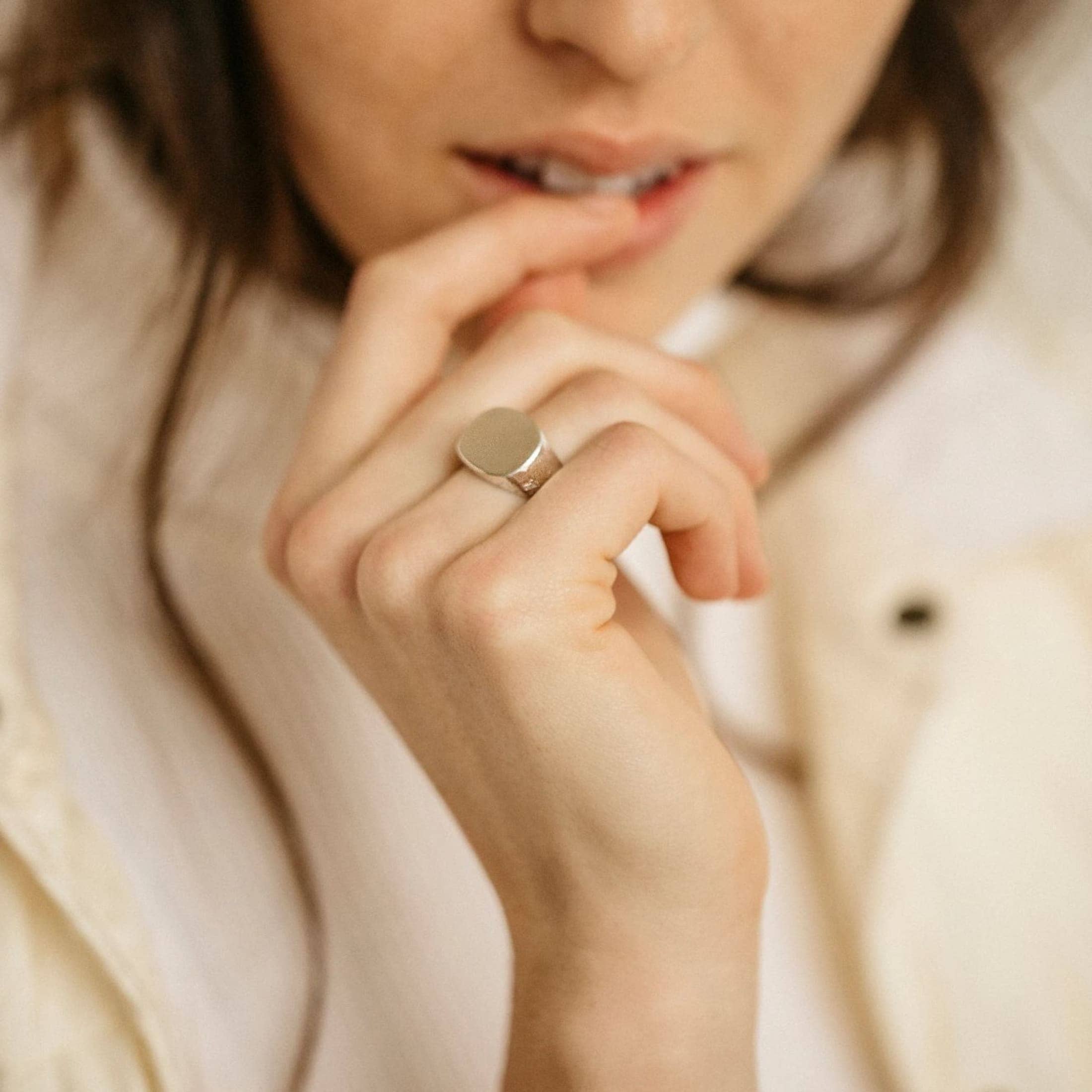 Signet Ring in Work Patina Sterling Silver