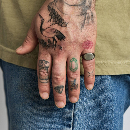 Signet Ring in Work Patina Sterling Silver