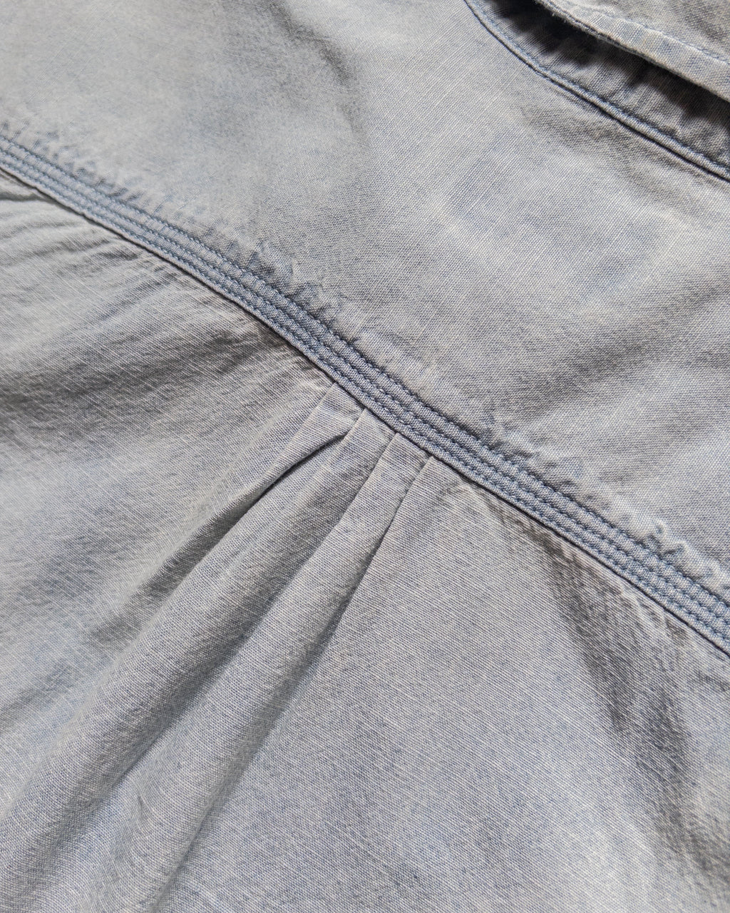 Embroidered Chambray Workshirt in Distressed and Sunfaded Indigo