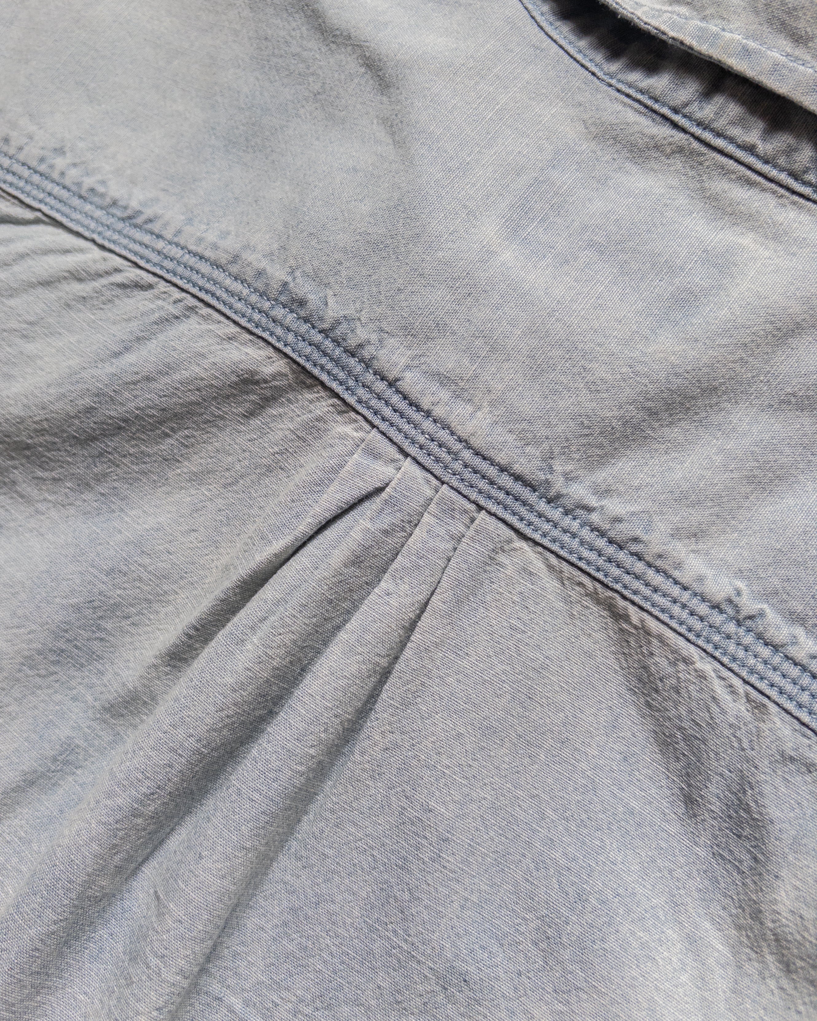 Embroidered Chambray Workshirt in Distressed and Sunfaded Indigo