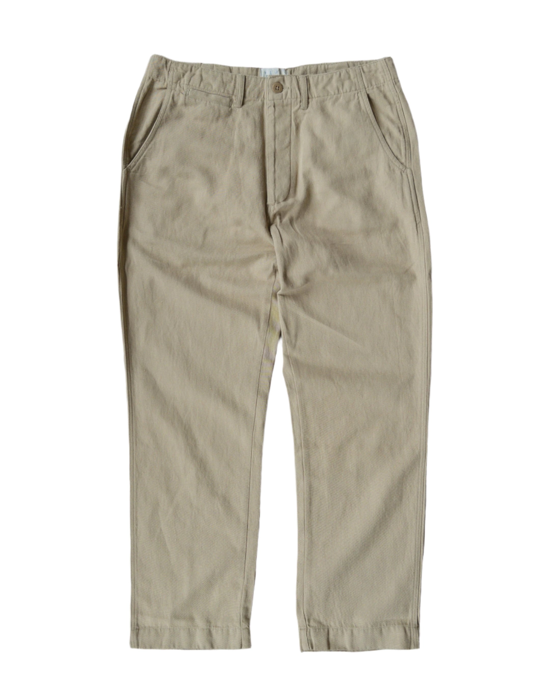 Flat Front Cotton Linen Twill Chino in Camp Khaki