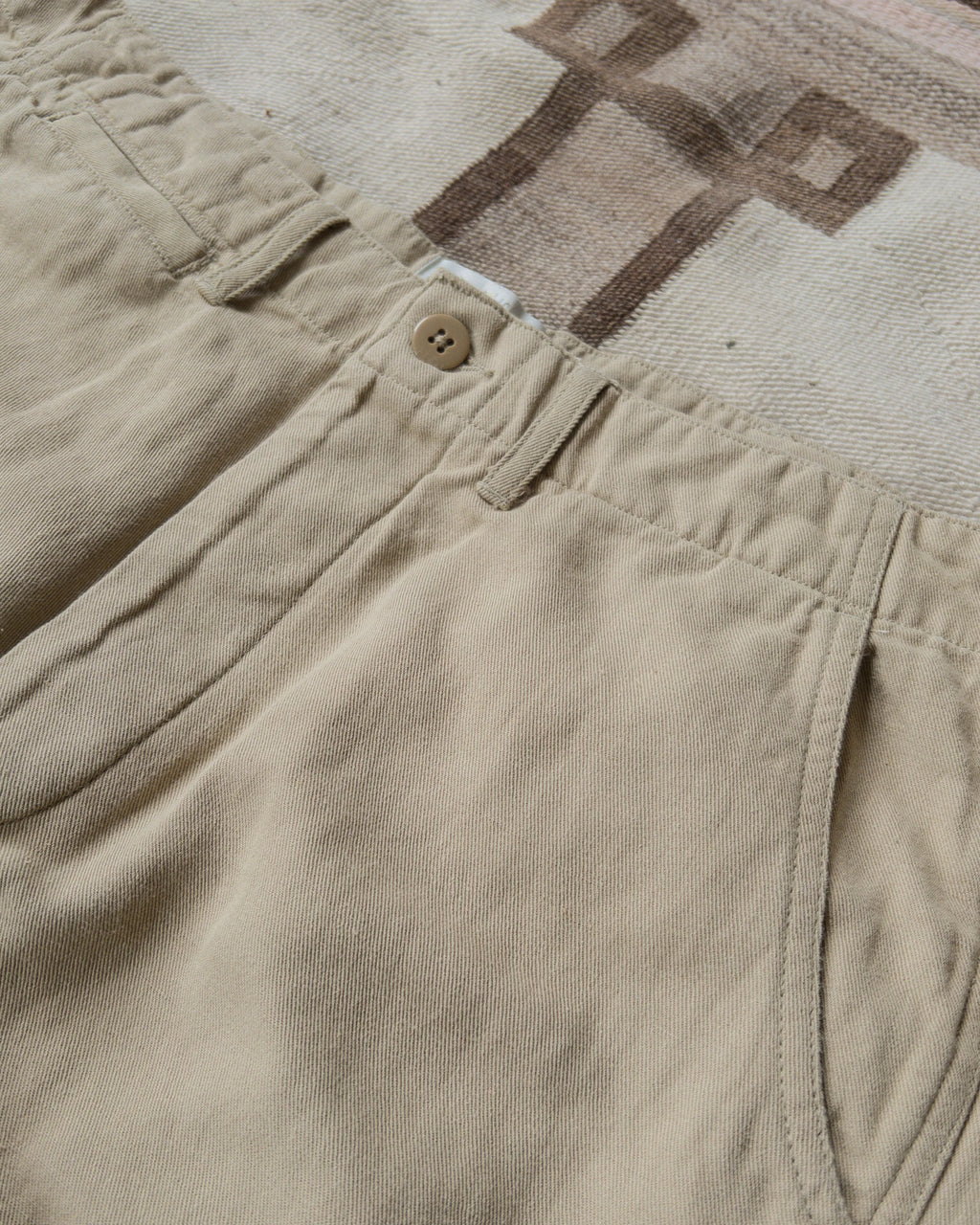 Flat Front Cotton Linen Twill Chino in Camp Khaki