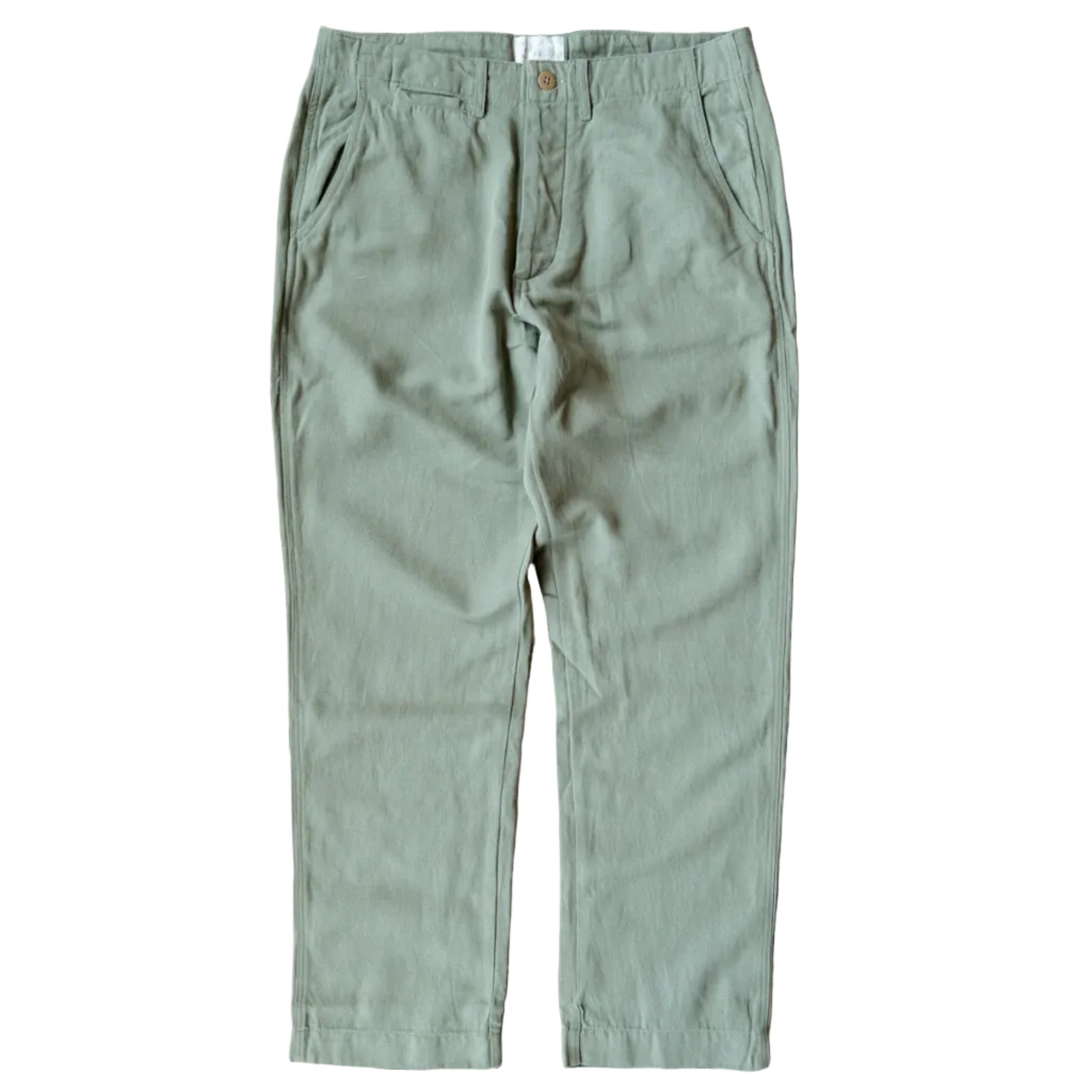 Flat Front Cotton Linen Twill Chino in Faded Olive