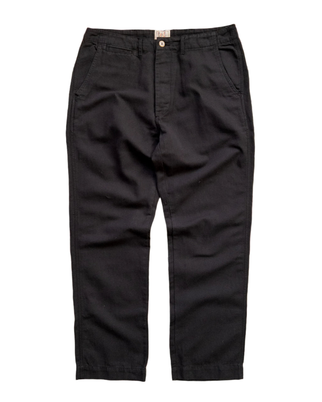 Flat Front Cotton Linen Twill Chino in Faded Black