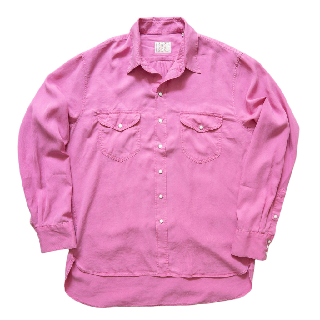 Tencel Gabardine Pearlsnap Shirt in Flamingo
