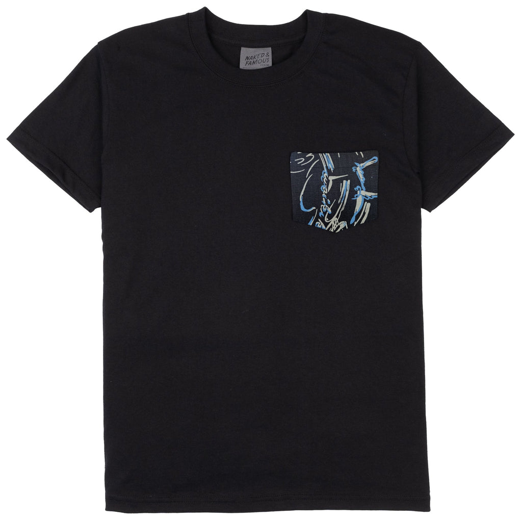 Pocket Tee in Black Waikiki Waves