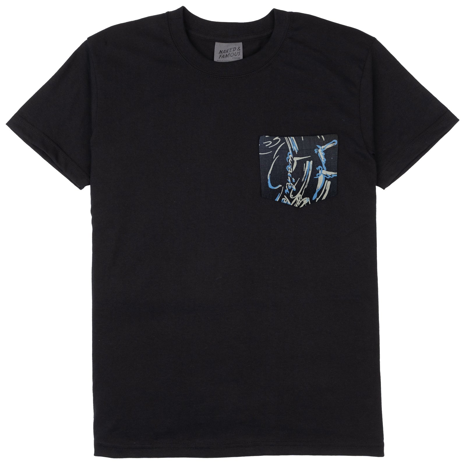 Pocket Tee in Black Waikiki Waves