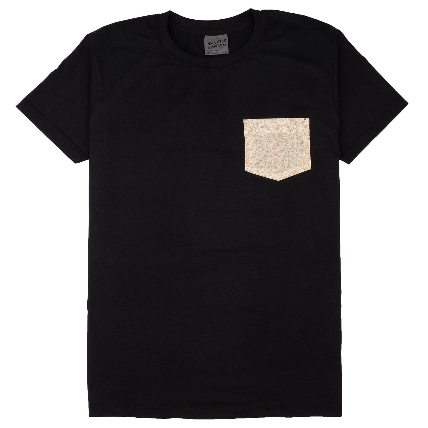 Black Pocket Tee in Cream Bell Flowers